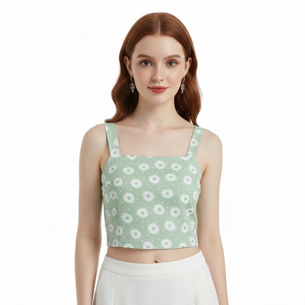 Altar'd State Crop Top Pastel Green‎ Daisy Floral Coquette Cottagecore Size XS